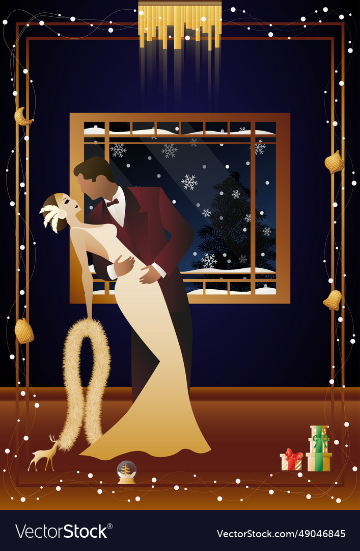 A Couple Dances In Front Of Winter Window Vector Image