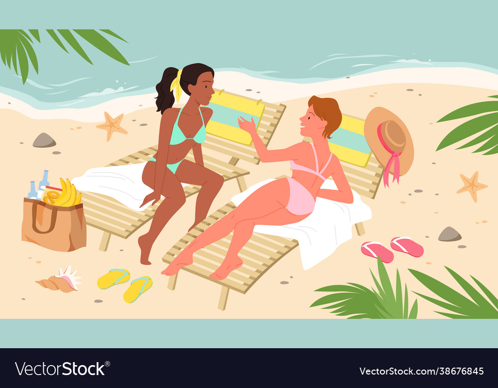 Beauty girls on tropical exotic sea beach vector image Beauty girls on tropical exotic sea beach