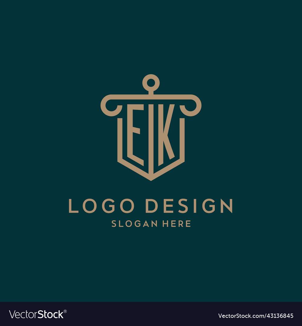 Ek monogram initial logo design with shield