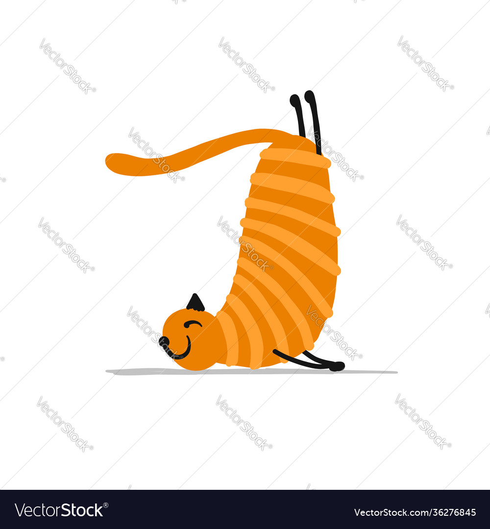 Funny cat doing yoga art character isolated