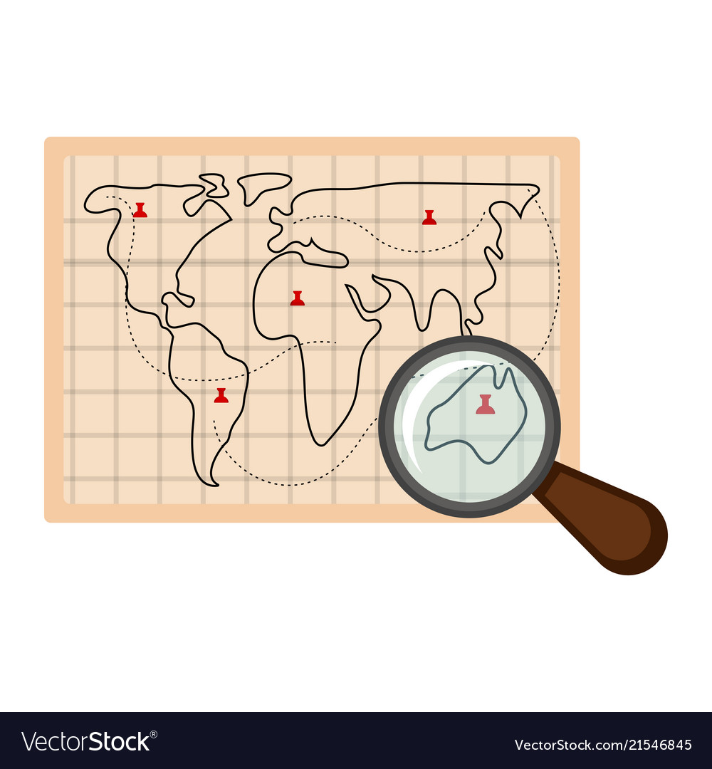 Map with marks and a magnifying glass icon