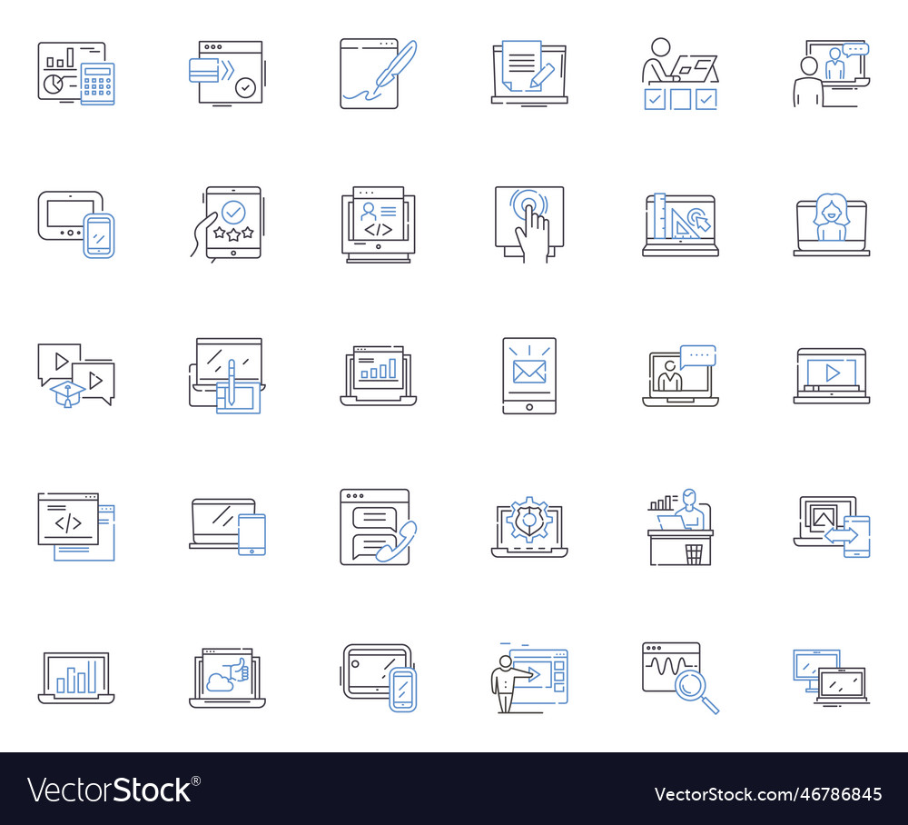 Notebook computer line icons collection portable vector image Notebook computer line icons collection portable