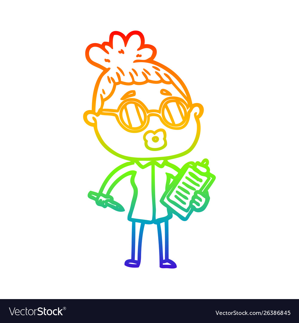 Rainbow gradient line drawing cartoon manager