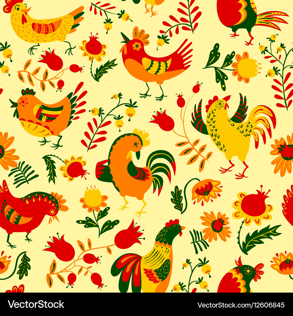 Seamless pattern with roosters Royalty Free Vector Image