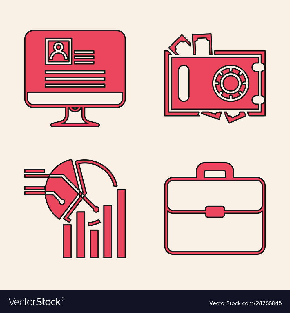 Set briefcase computer monitor with resume safe vector image Set briefcase computer monitor with resume safe