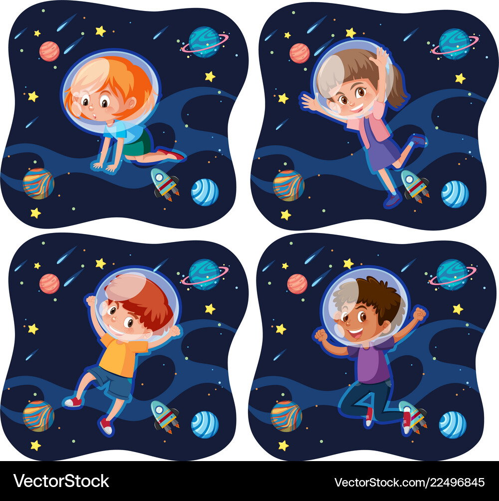 Set kid exploring space Royalty Free Vector Image