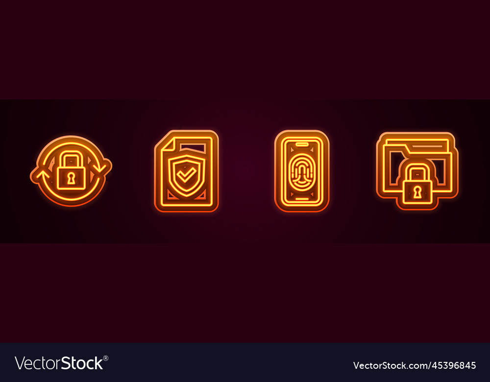 Set line lock contract with shield mobile vector image Set line lock contract with shield mobile