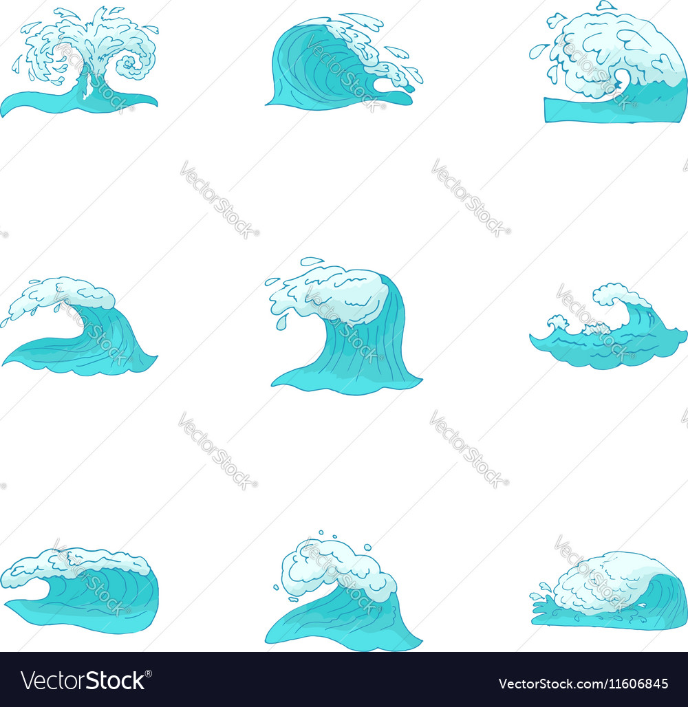 Wave icons set cartoon style Royalty Free Vector Image