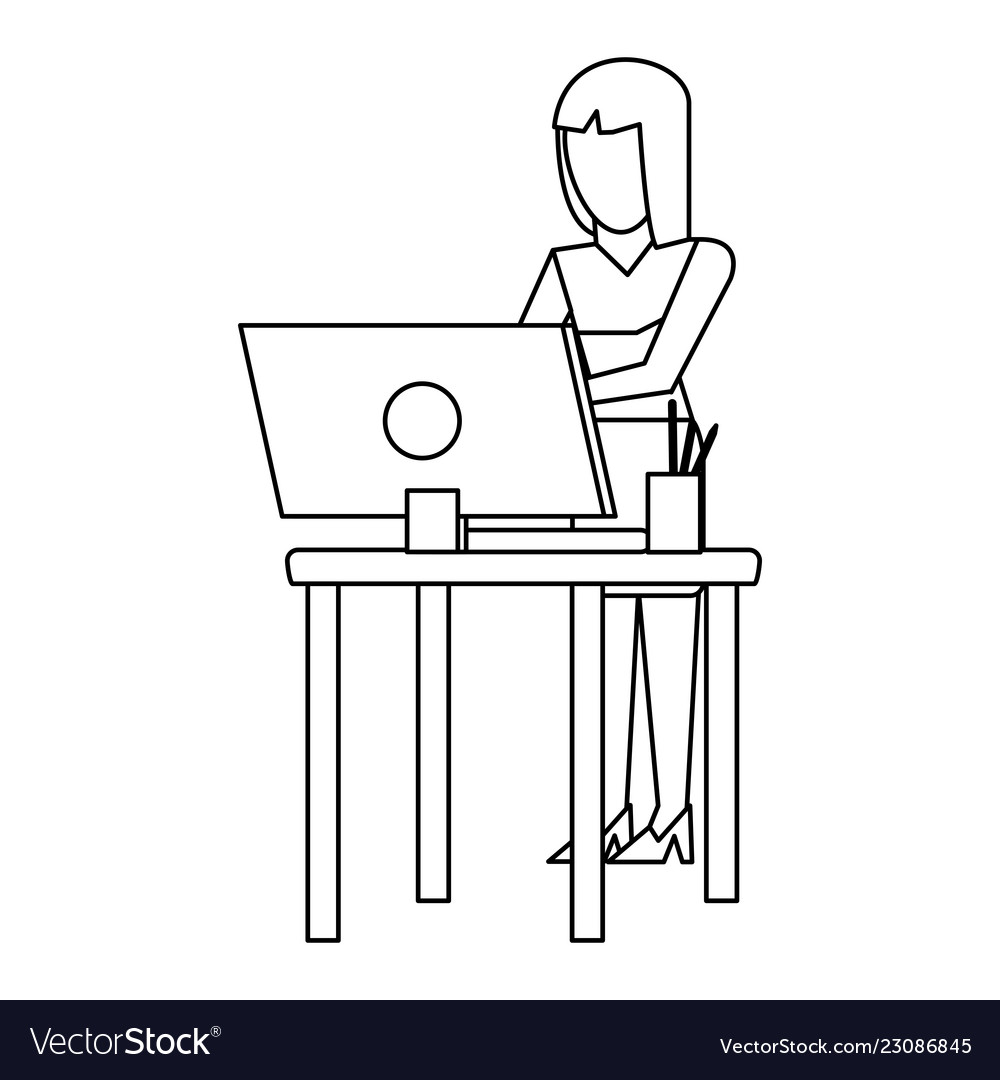 Working with computer avatar black and white