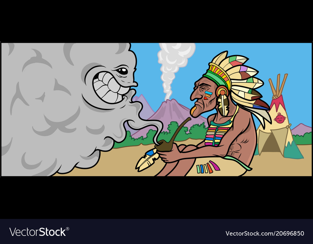 A native american shaman talking with smoke