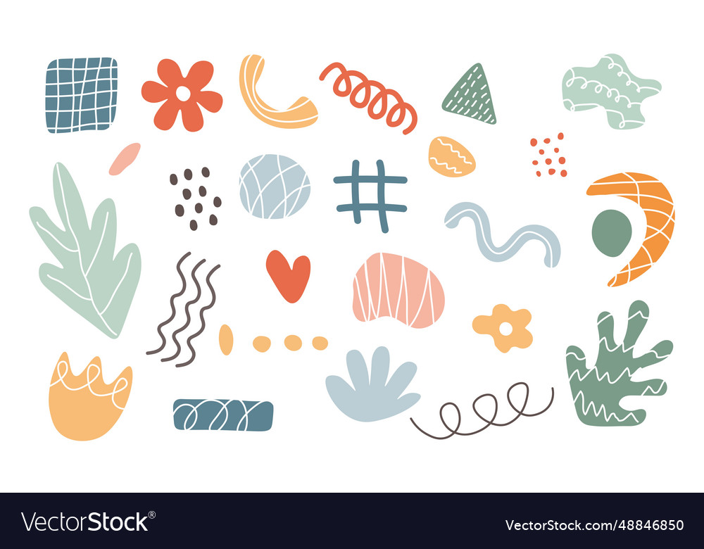 Abstract set various shapes and doodle objects vector image Abstract set various shapes and doodle objects