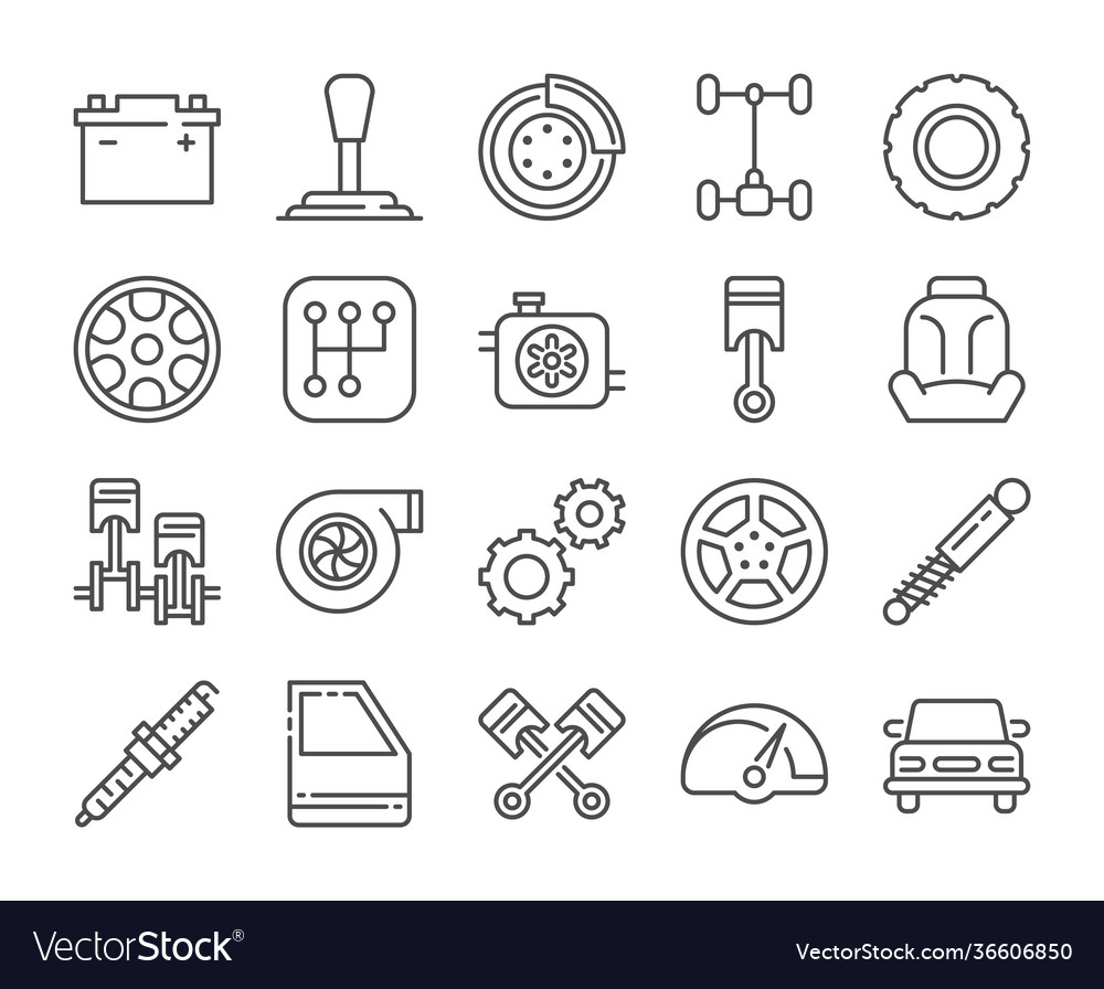 Car Repair Parts Line Icons