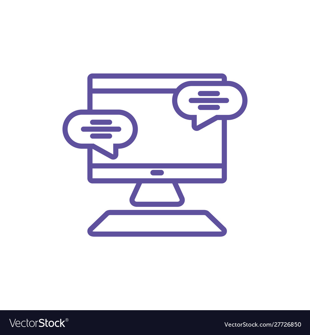 Desktop computer screen with keyboard in white vector image Desktop computer screen with keyboard in white