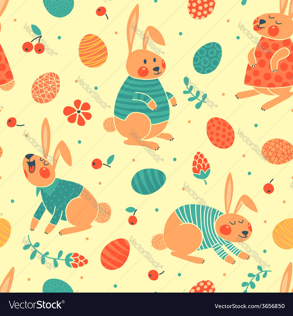 Happy easter seamless pattern with cute bunnies
