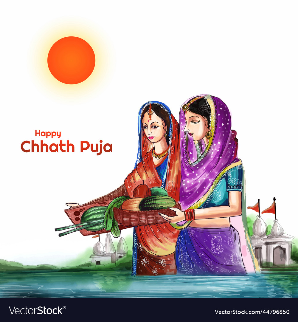 Indian women for happy chhath puja card background