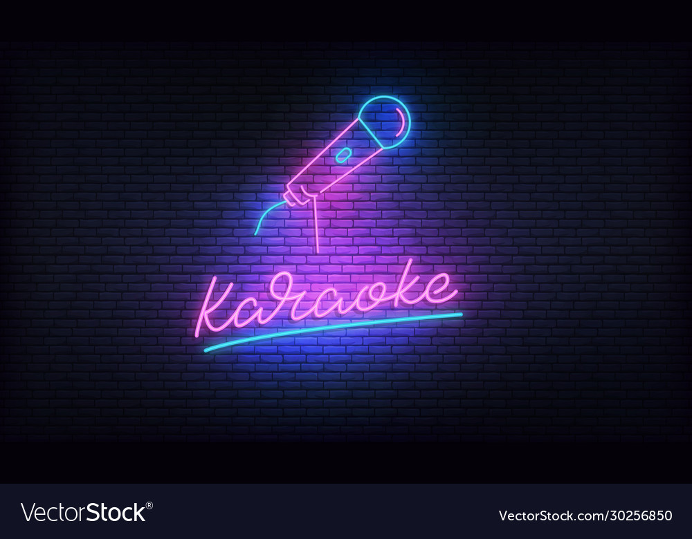 Karaoke neon billboard sign with microphone