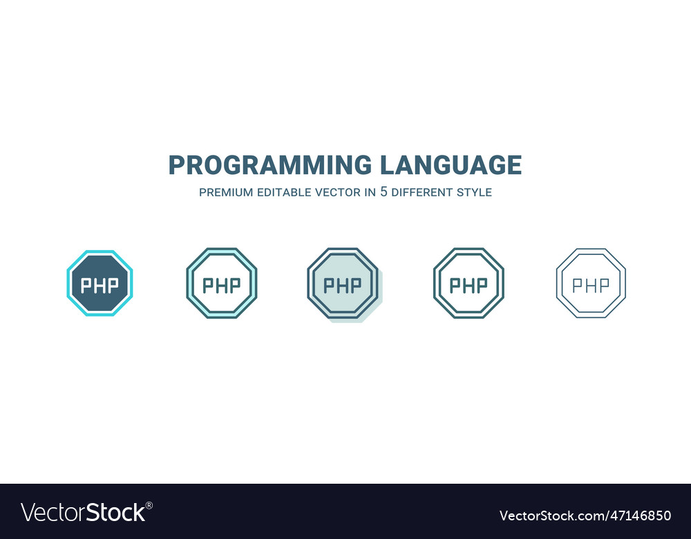 Programming language icon in 5 different style Vector Image Programming language icon in 5 different style