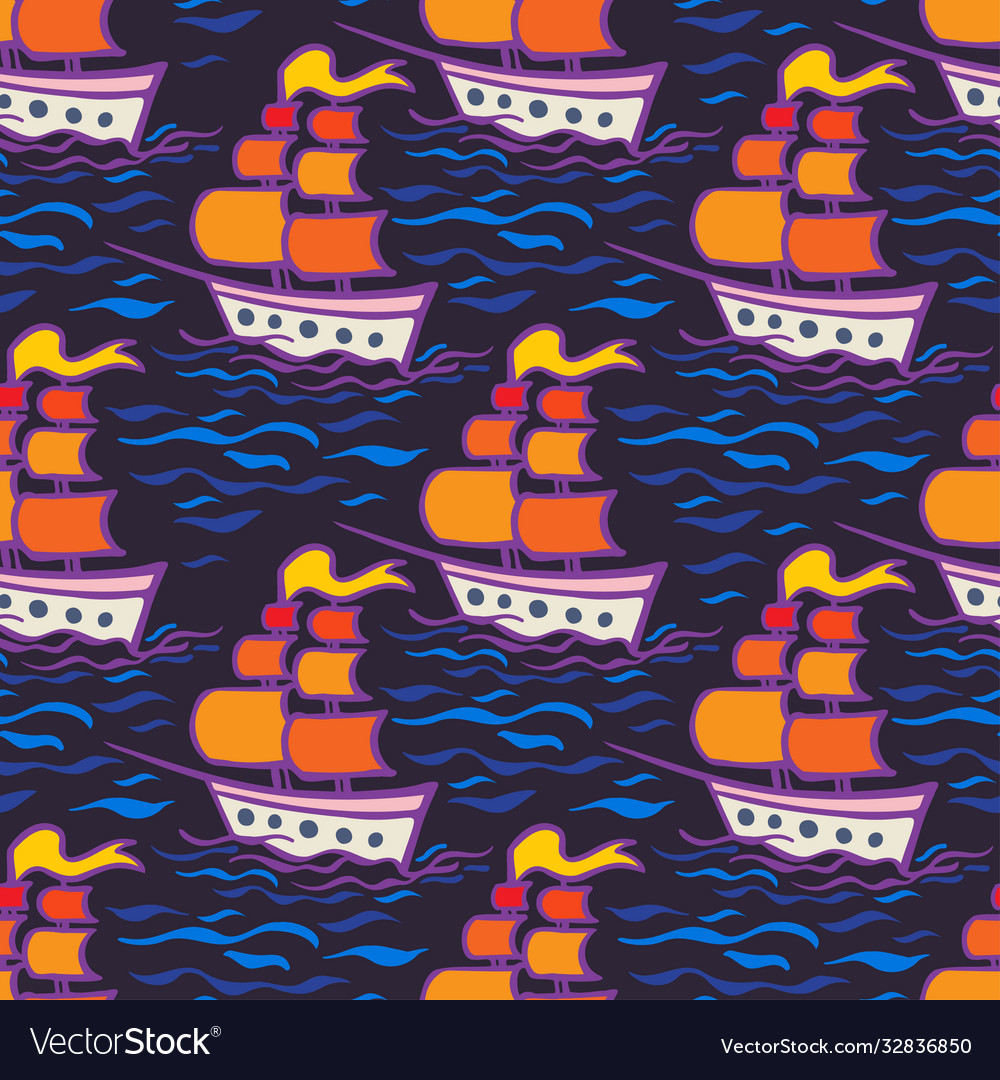 Seamless colorful pattern design ship vector image Seamless colorful pattern design ship