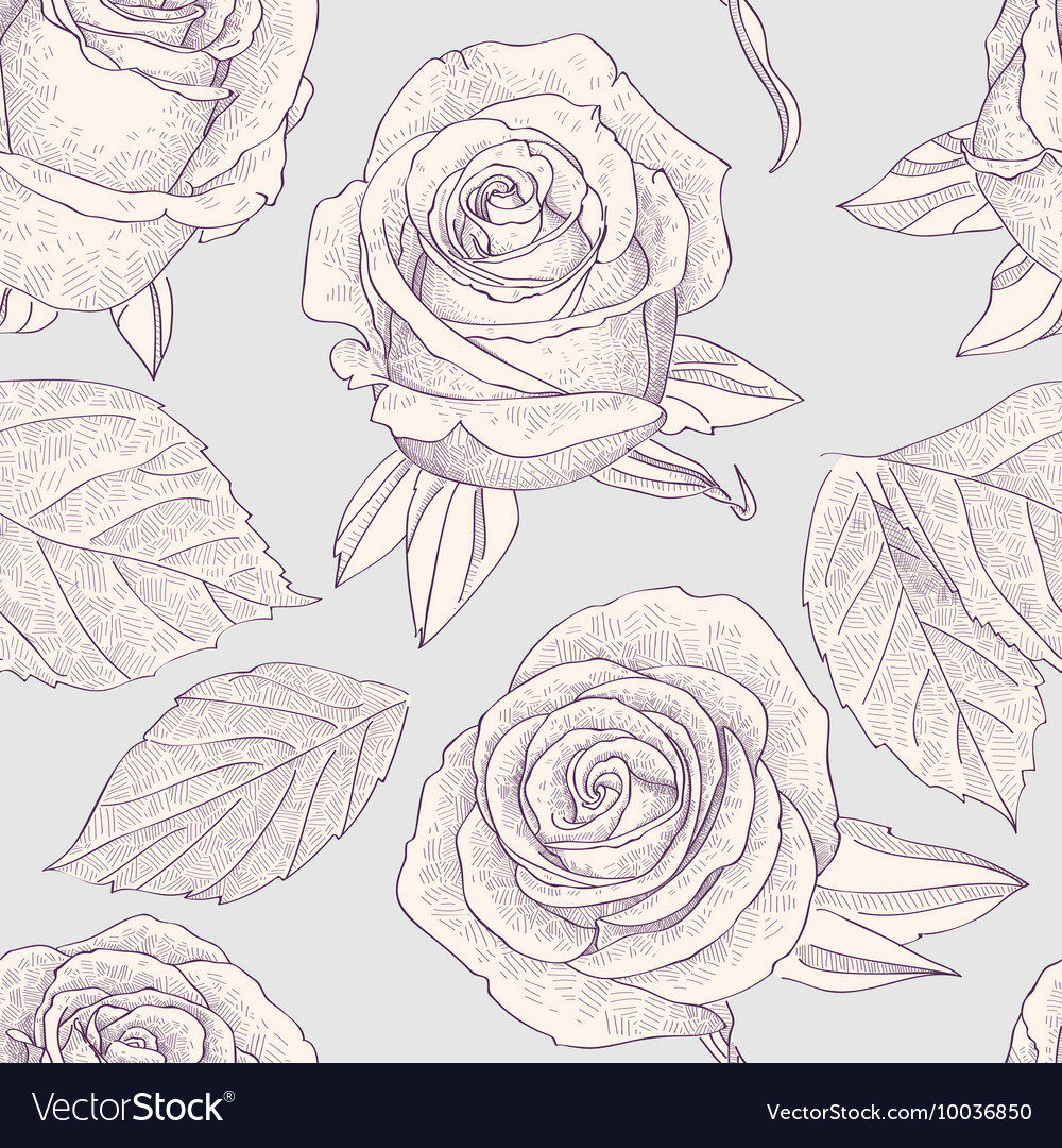 Seamless pattern with engraved roses