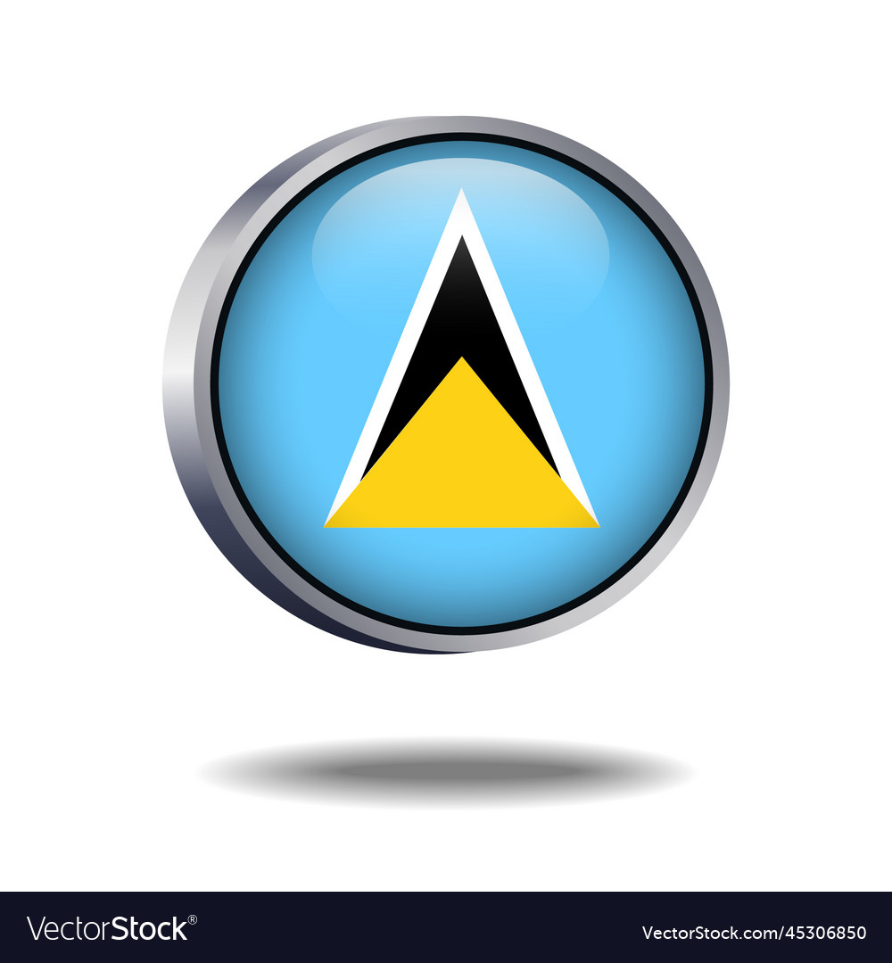 St. Lucia Flag Button - 3D Circle