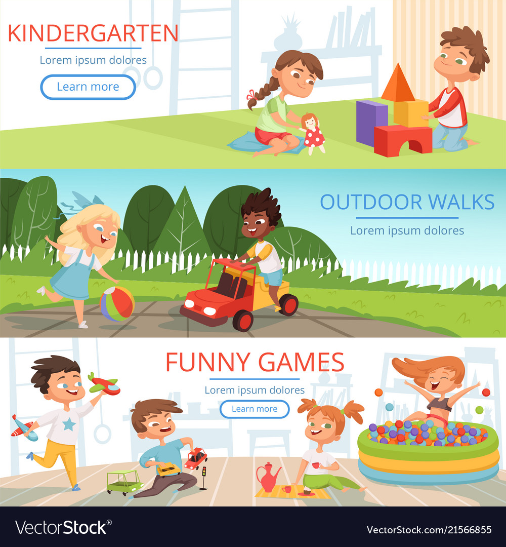 Banners set with pictures of preschool kids with Vector Image