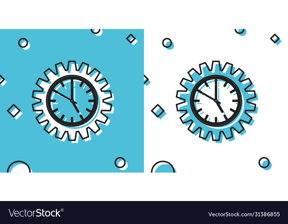 Black time management icon isolated on blue