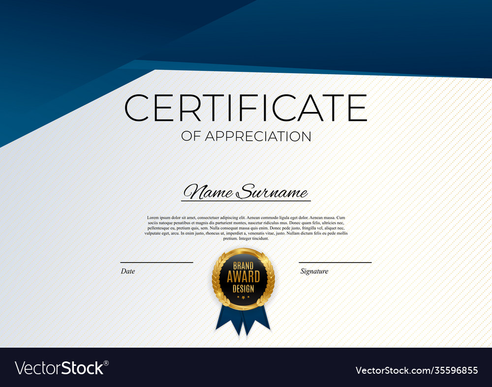 Blue and gold certificate achievement template Vector Image