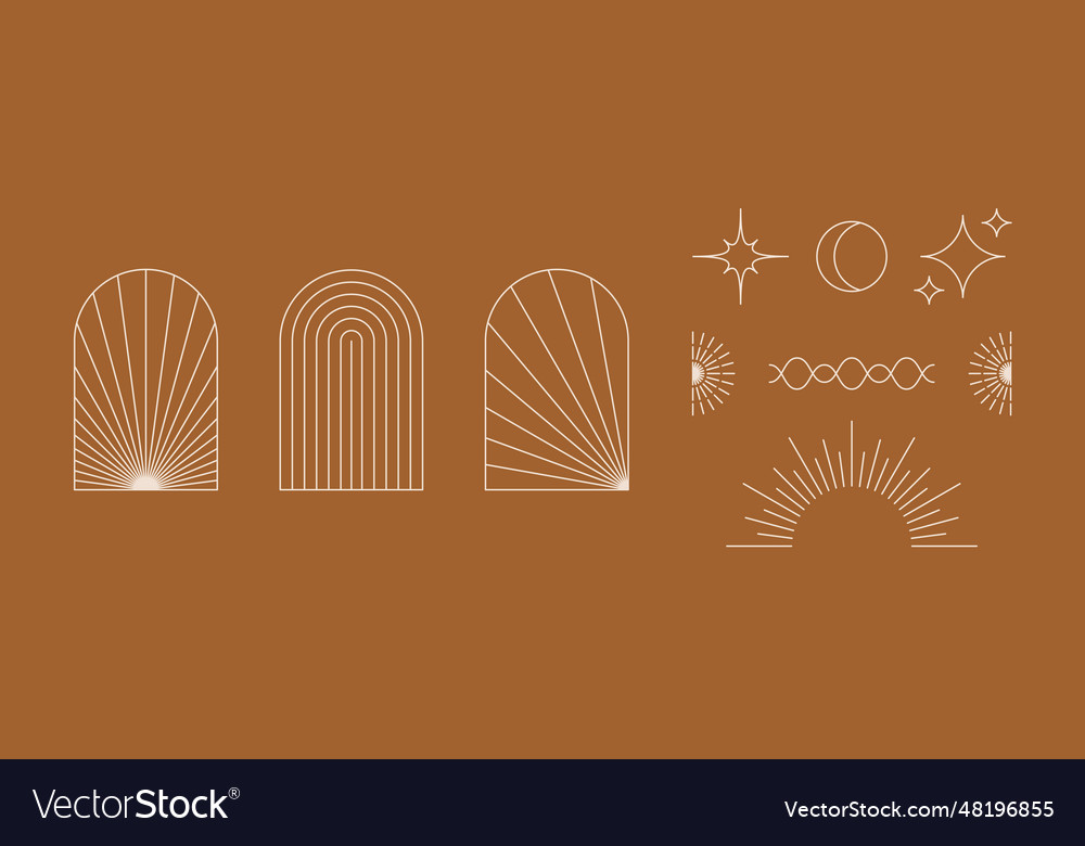 Boho style linear element collection terracotta vector image Boho style linear element collection terracotta