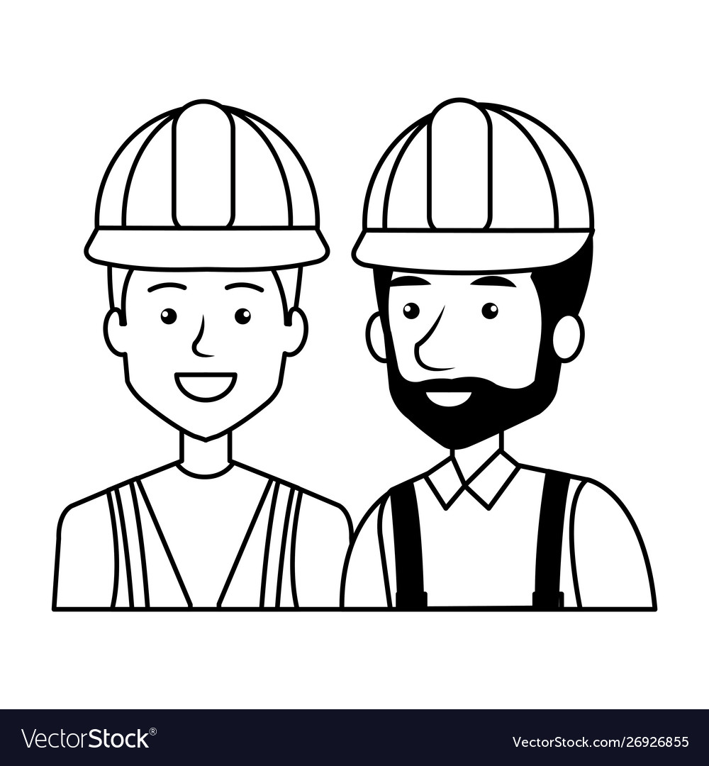 Builders constructors with helmets characters