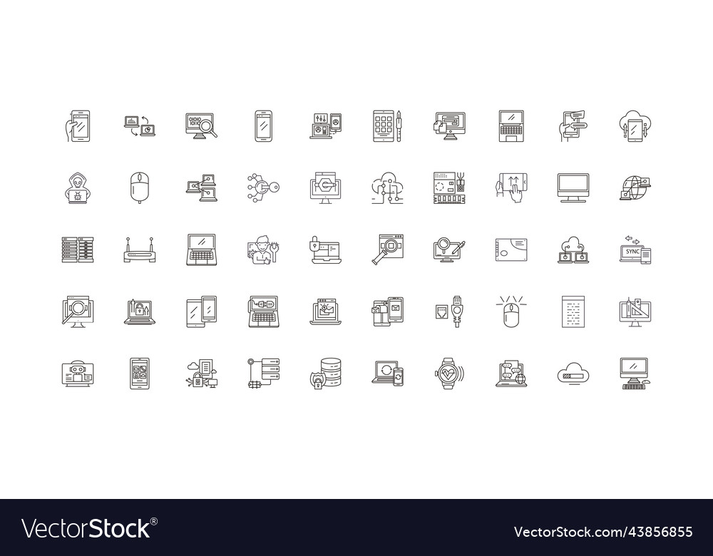 Computer concept linear icons line vector image Computer concept linear icons line