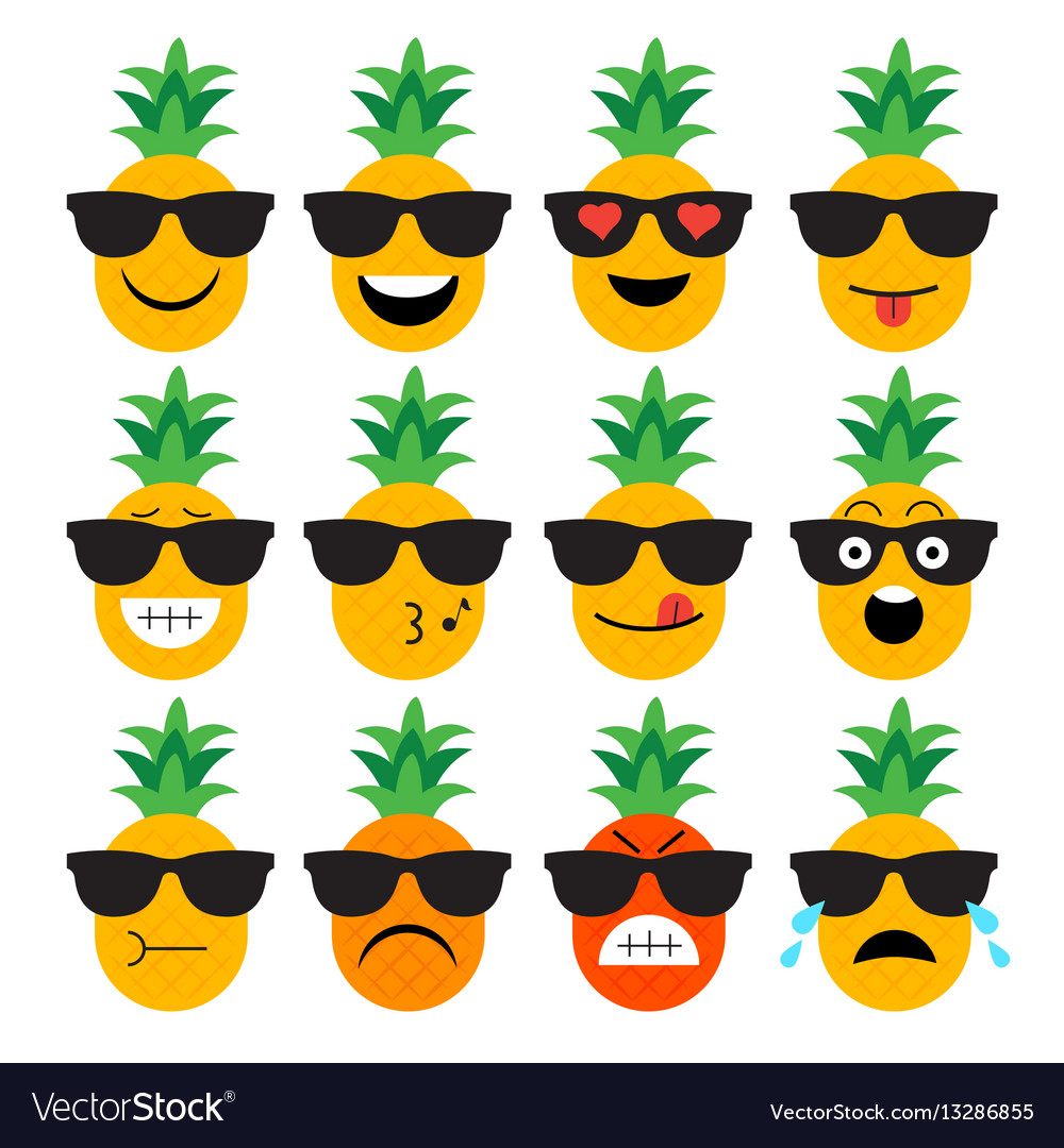 Emojis pineapple fruit summer set of emotional Vector Image