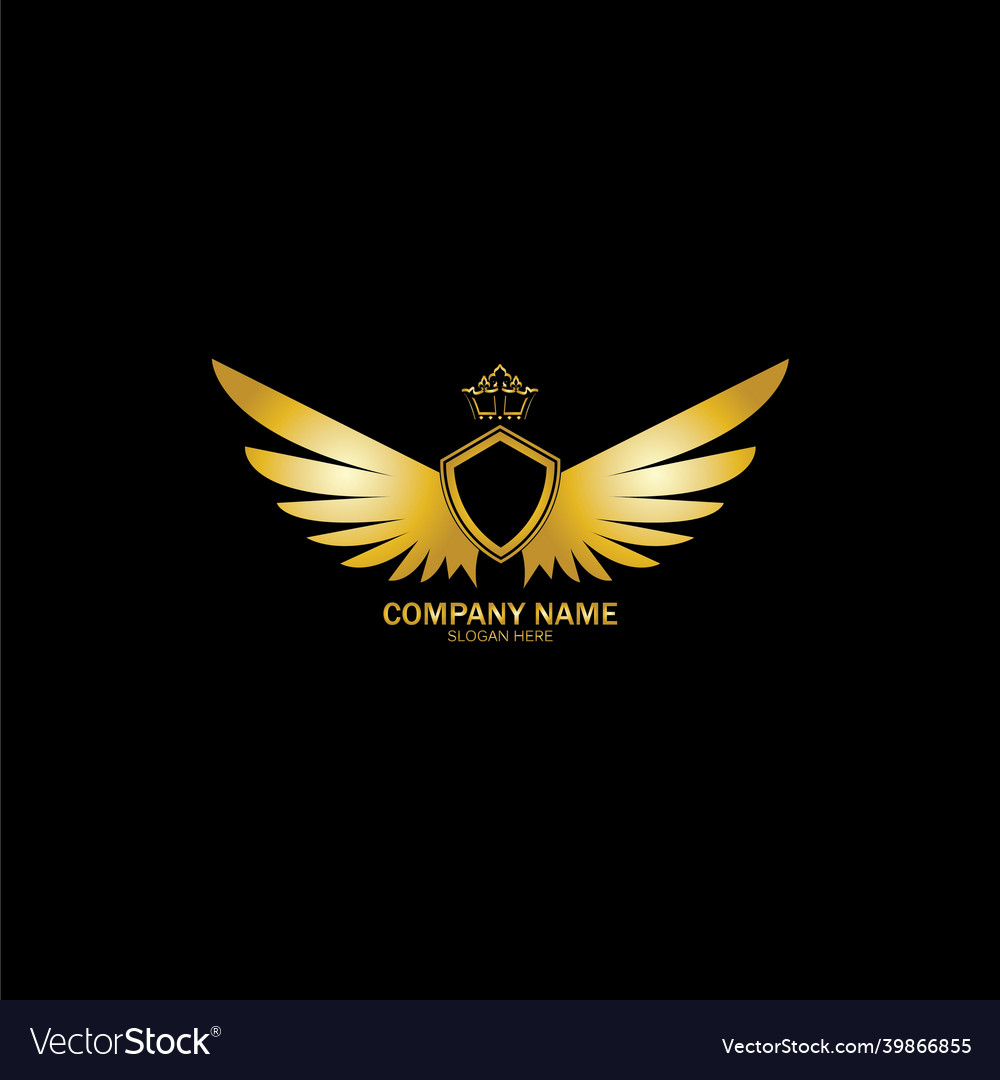 Goldener Flügelschild mit Krone Logo Heraldry vector image Goldener Flügelschild mit Krone Logo Heraldry