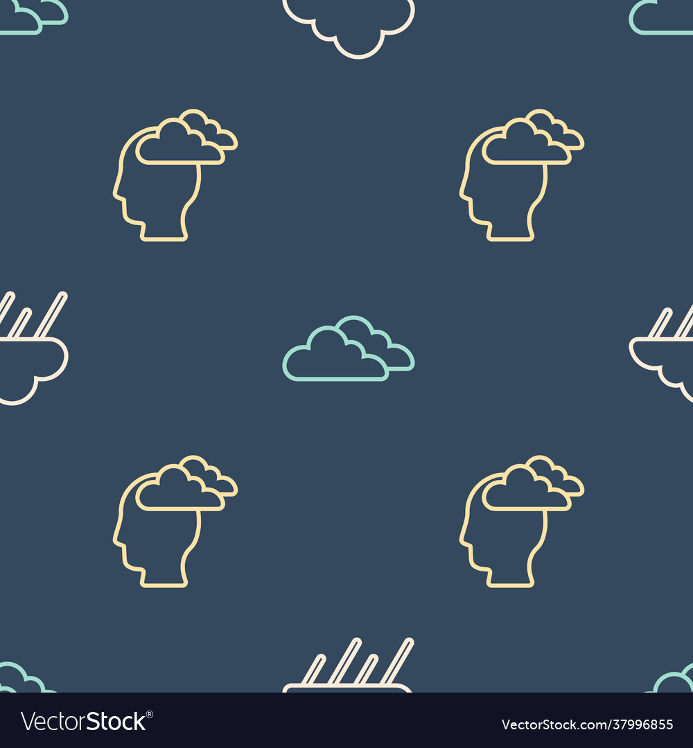 Set line cloud with rain man having headache vector image Set line cloud with rain man having headache