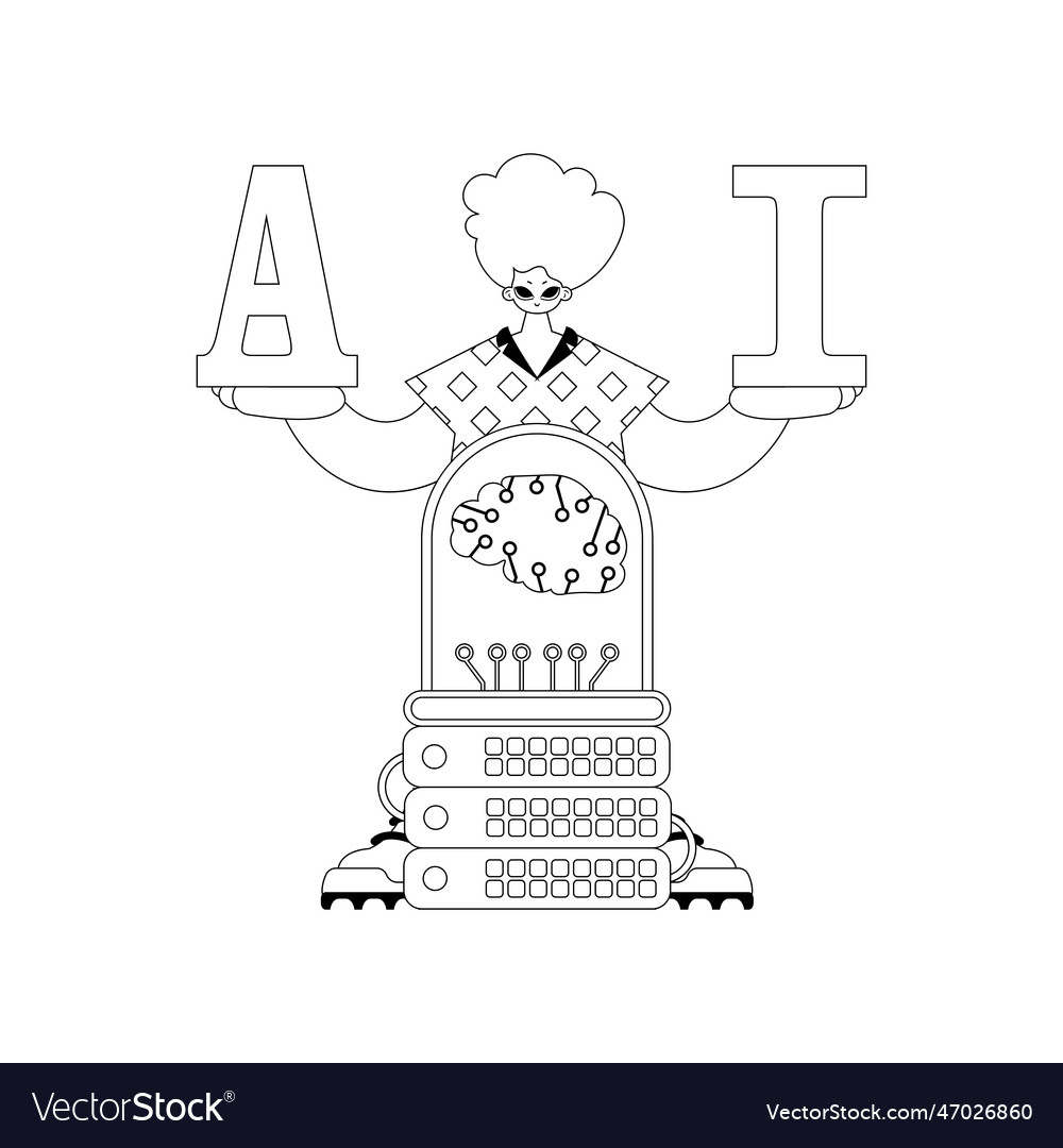 Ai guy and server in a linear style with an