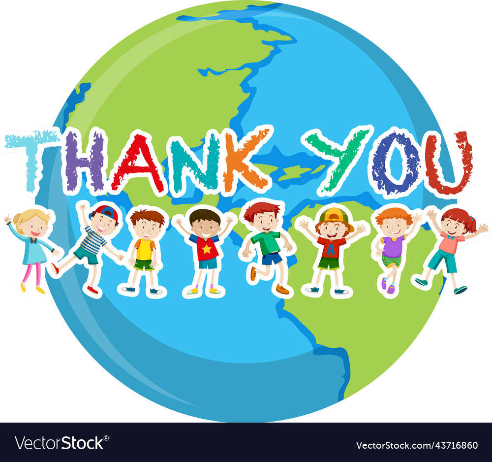 Children with thank you word