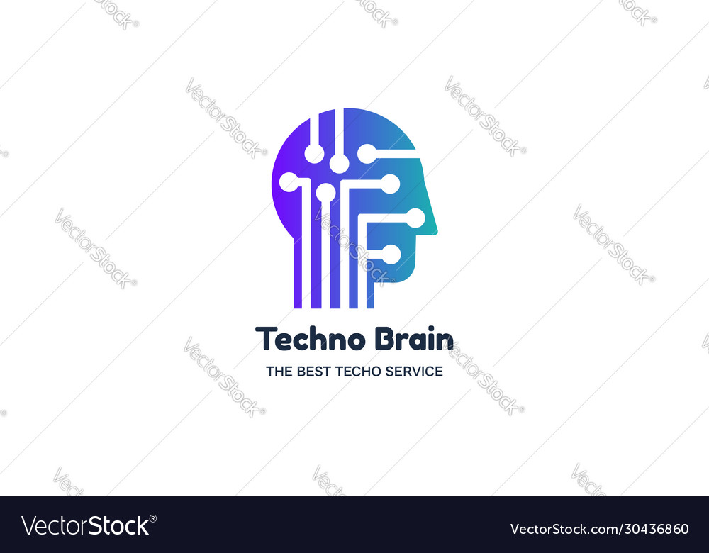 Man head and chip techno brain multimedia logo Vector Image