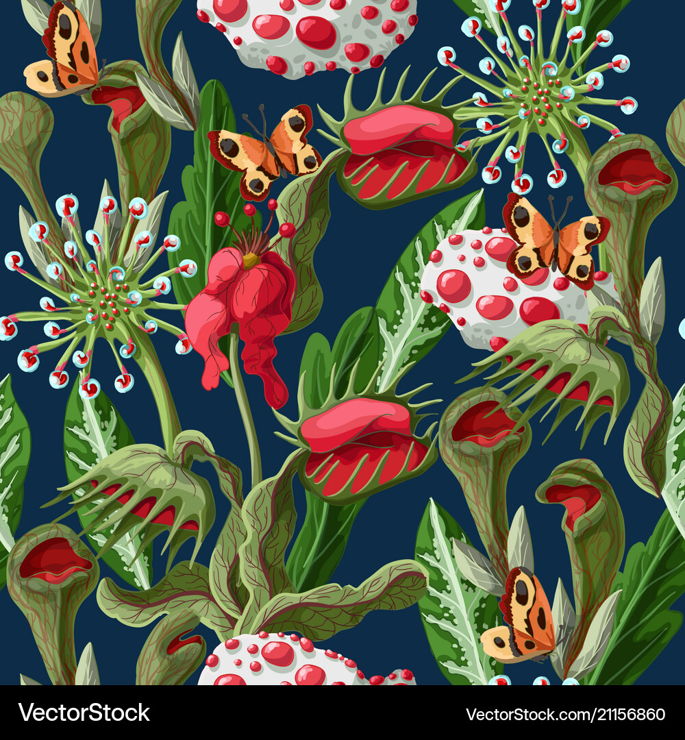 Seamless pattern with plant predators Royalty Free Vector