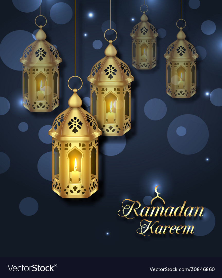 Set arabic lamps with light for ramadan kareem Vector Image