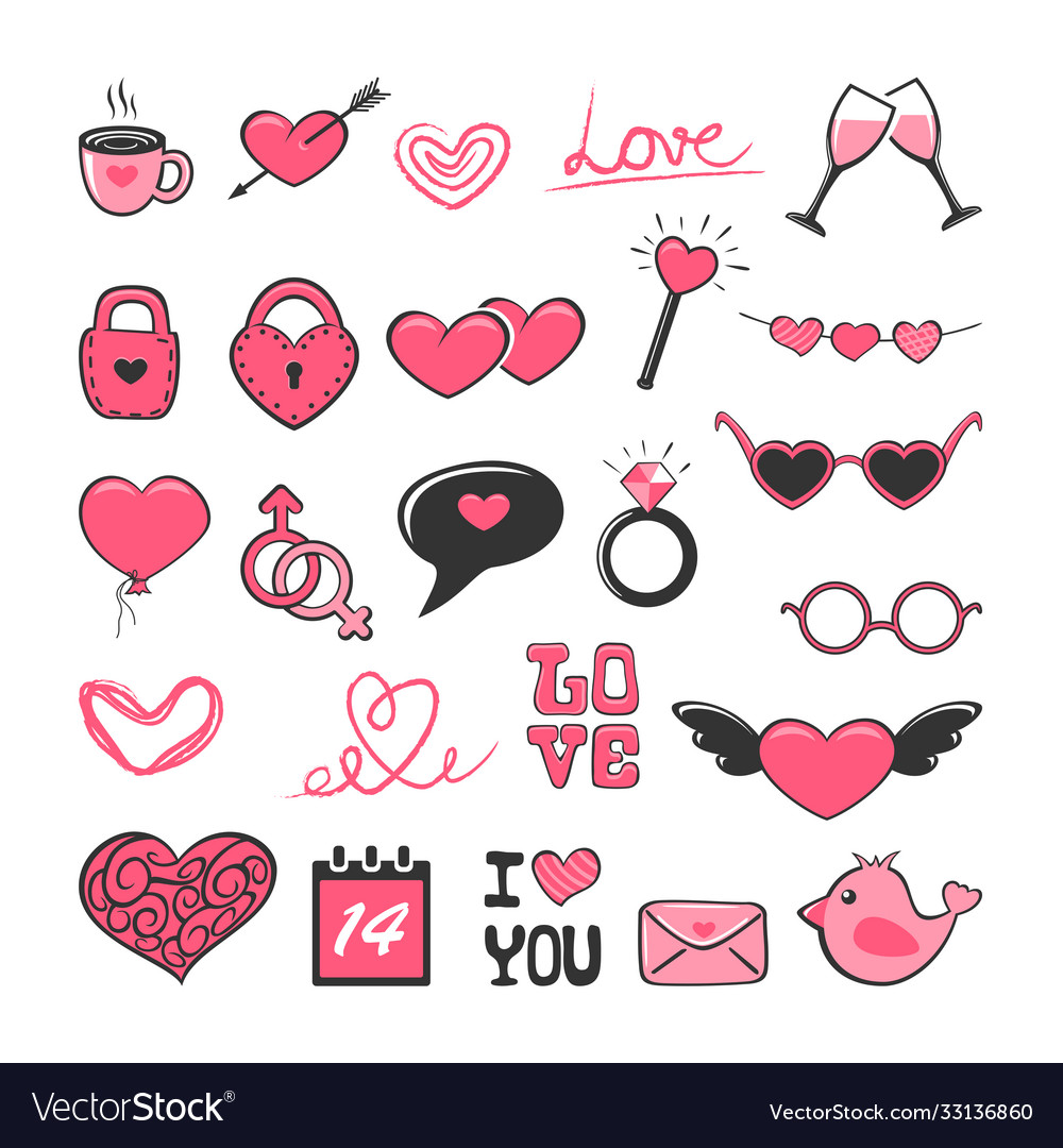 Set pink valentine icons