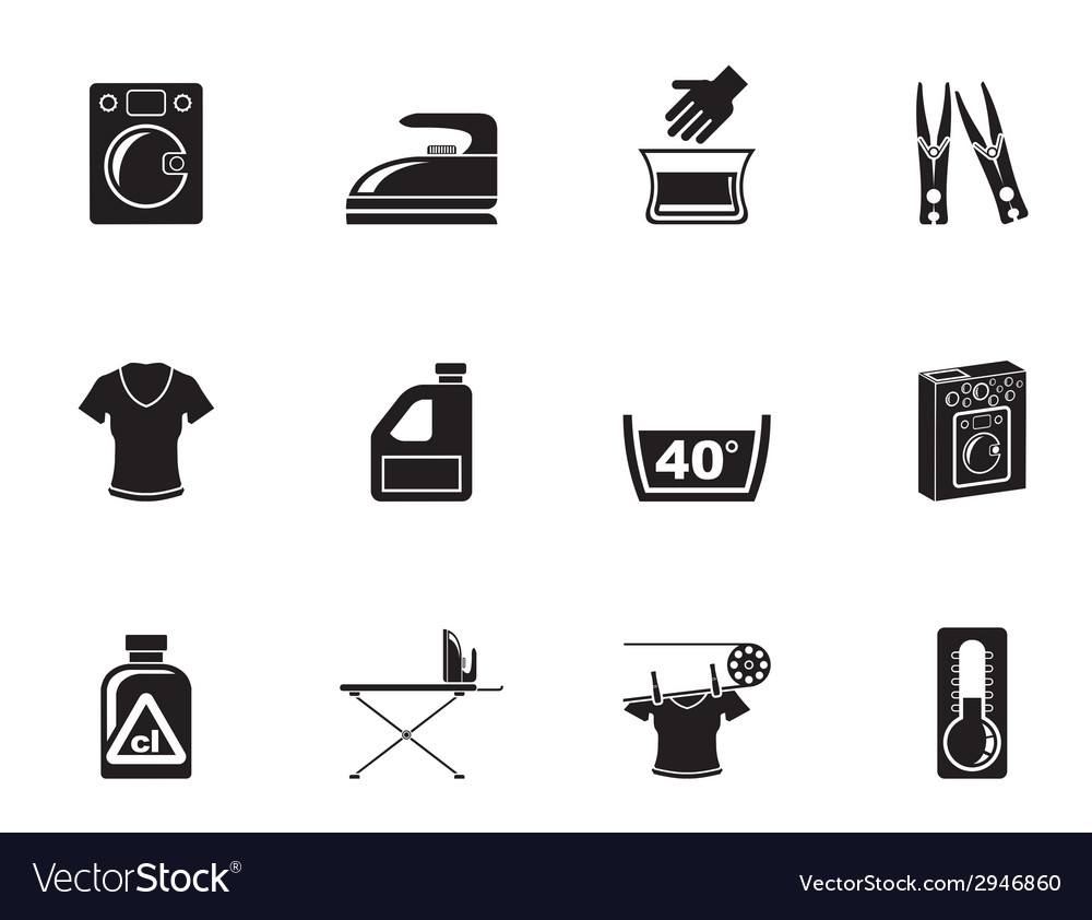 Silhouette washing machine and laundry icons Vector Image