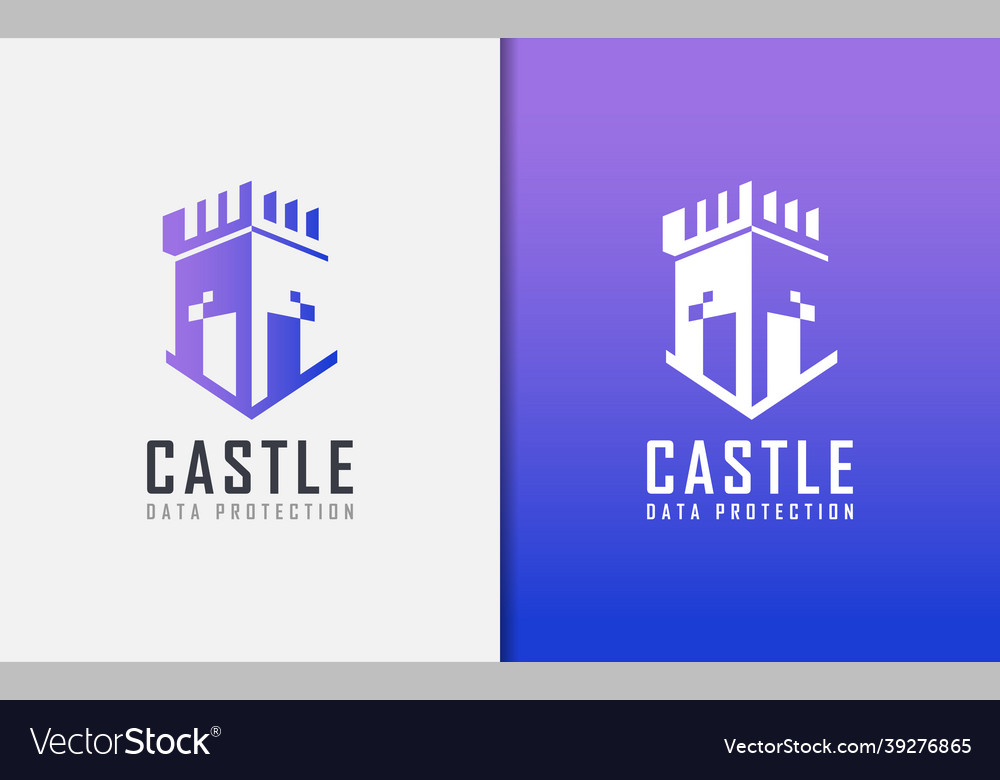 Abstract castle logo with digital data shape