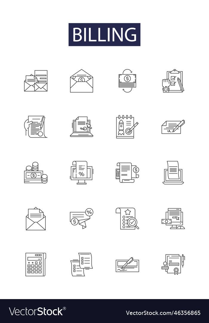 Billing line icons and signs payments