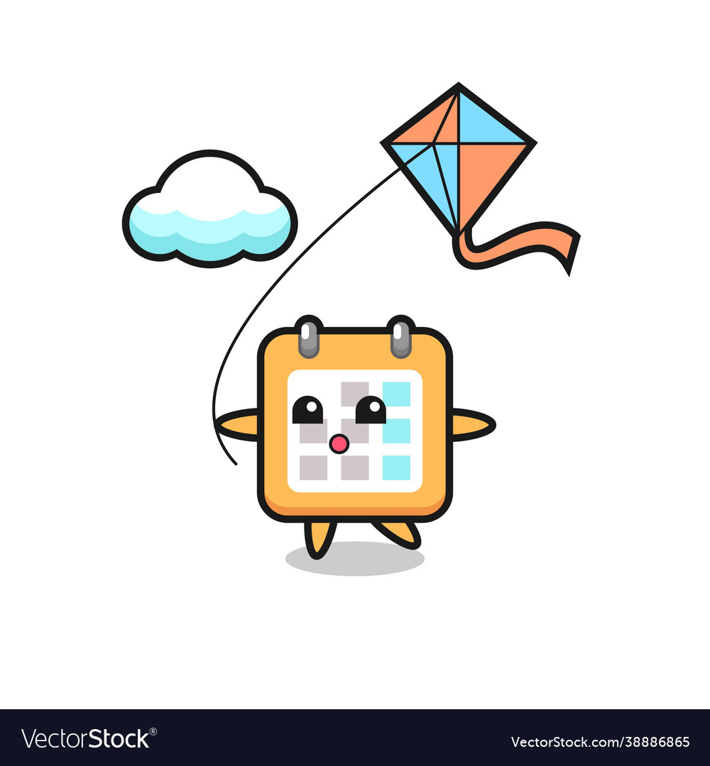 Calendar mascot is playing kite