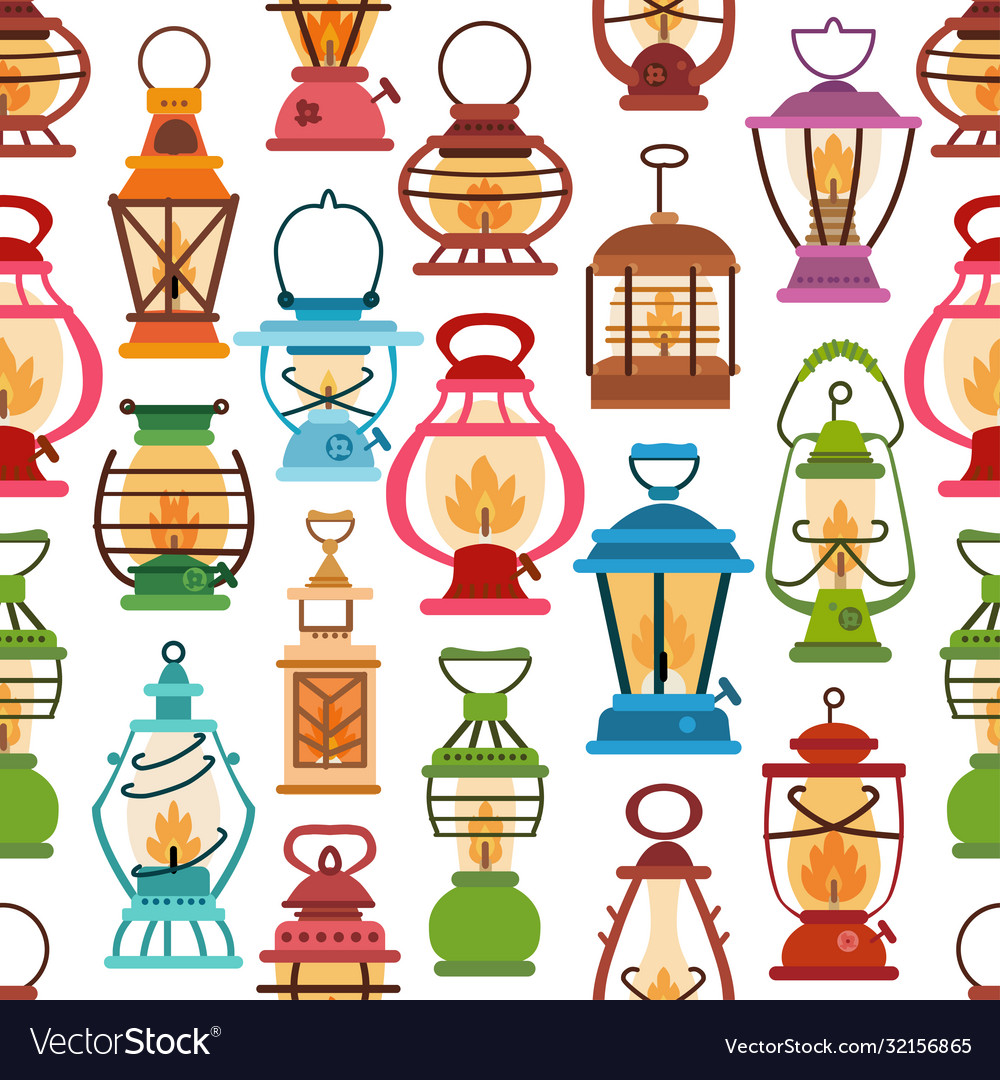 Camping lantern pattern in flat style Royalty Free Vector