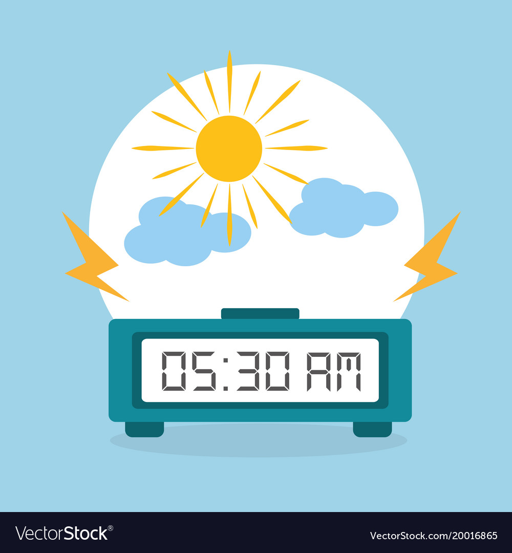 Digital clock alarm morning cloud sun Royalty Free Vector