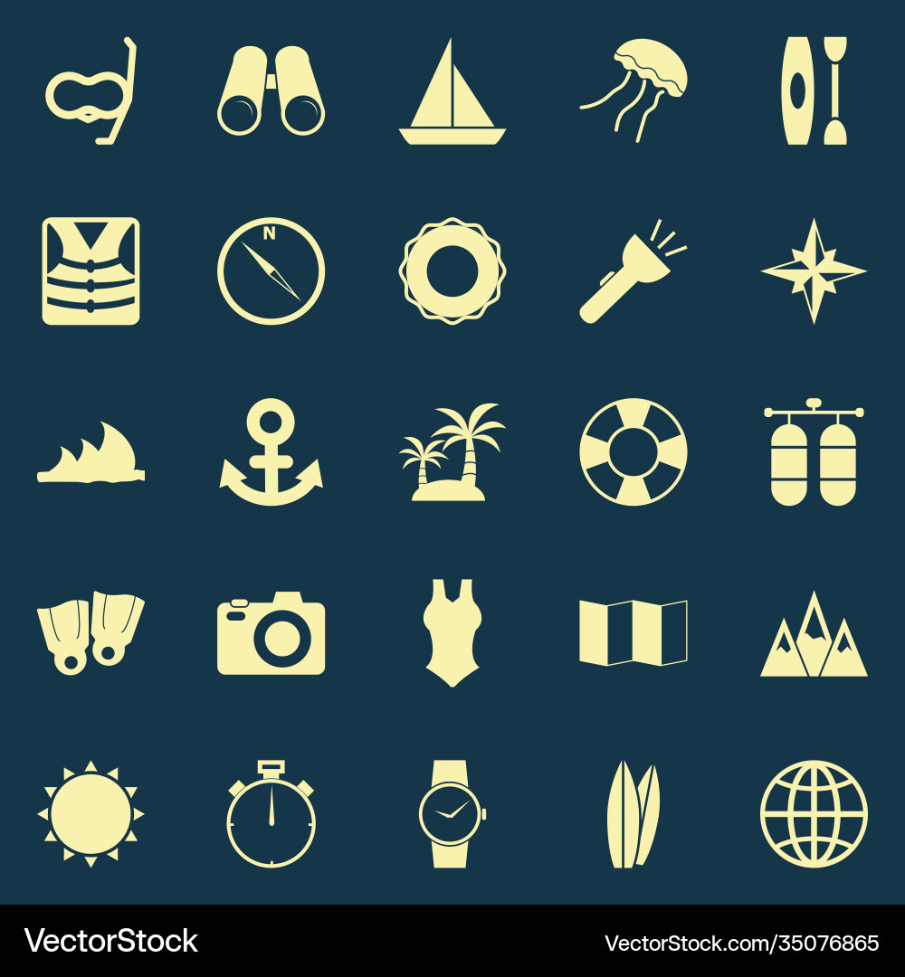 Diving color icons on blue background Royalty Free Vector