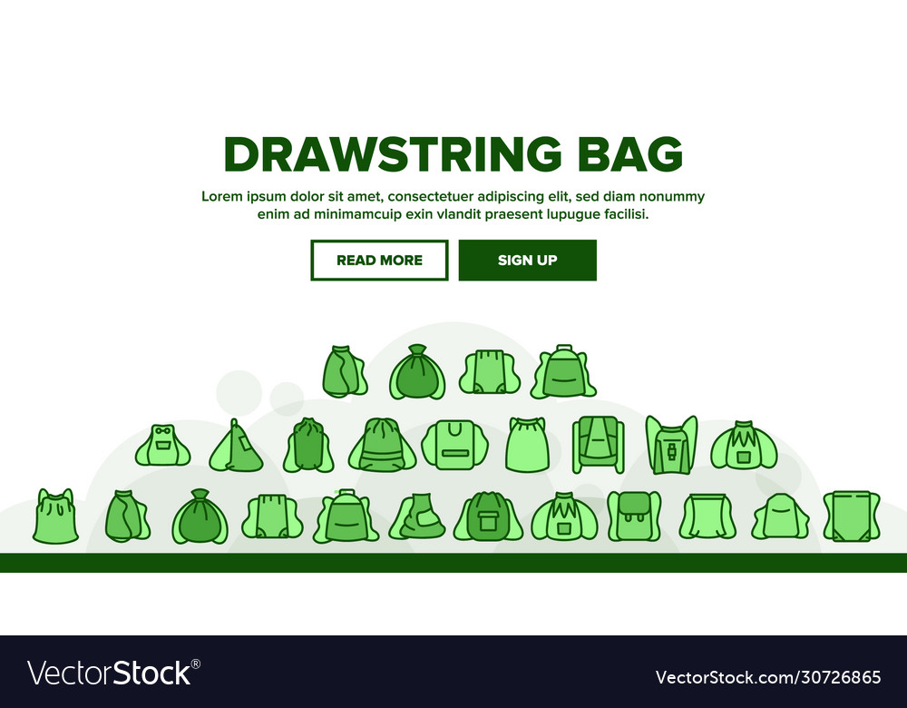 Drawstring bag travel landing header vector image Drawstring bag travel landing header