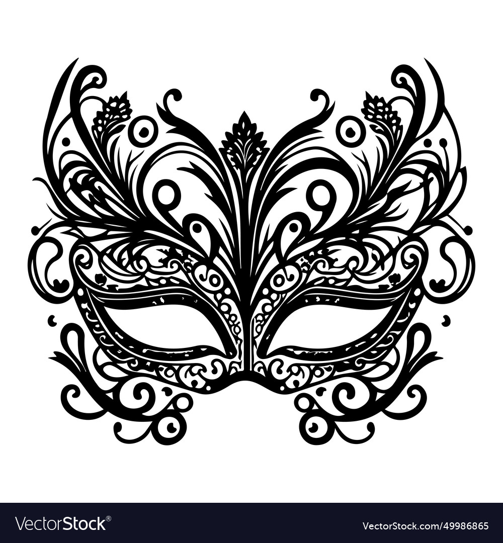 Elegant carnival mask black sketch hand draw