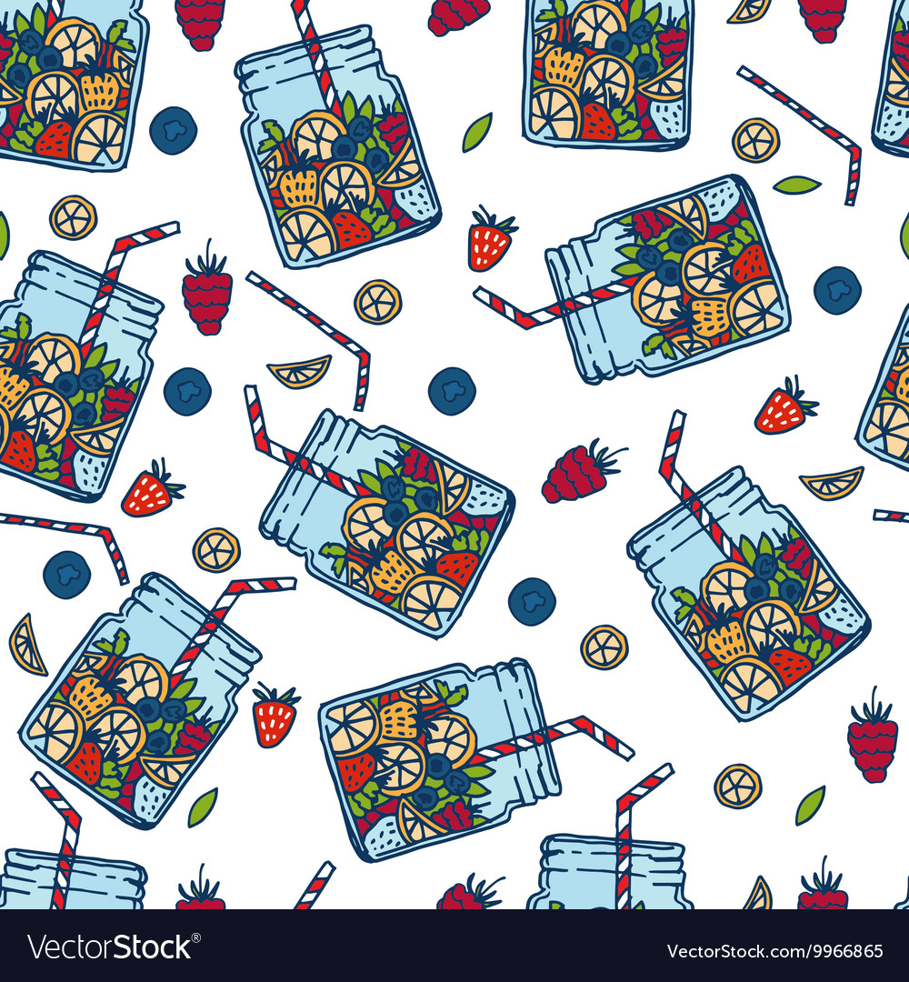 Hand drawn seamless pattern with fruit water