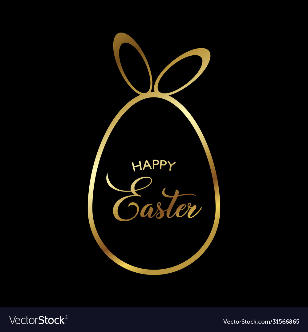 Happy easter card with gold egg on black vector image Happy easter card with gold egg on black